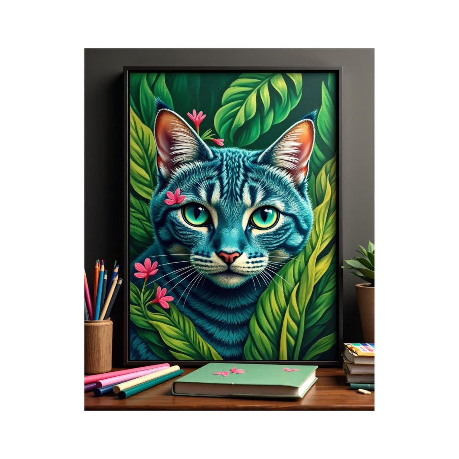 Paint By Numbers Kit for Adults Beginner - DIY Cat Portrait Jungle Leaves Art Canvas Painting Kits for Adults, Frameless Paint By Number for Adults for Home Wall Decor 16x20 Inch