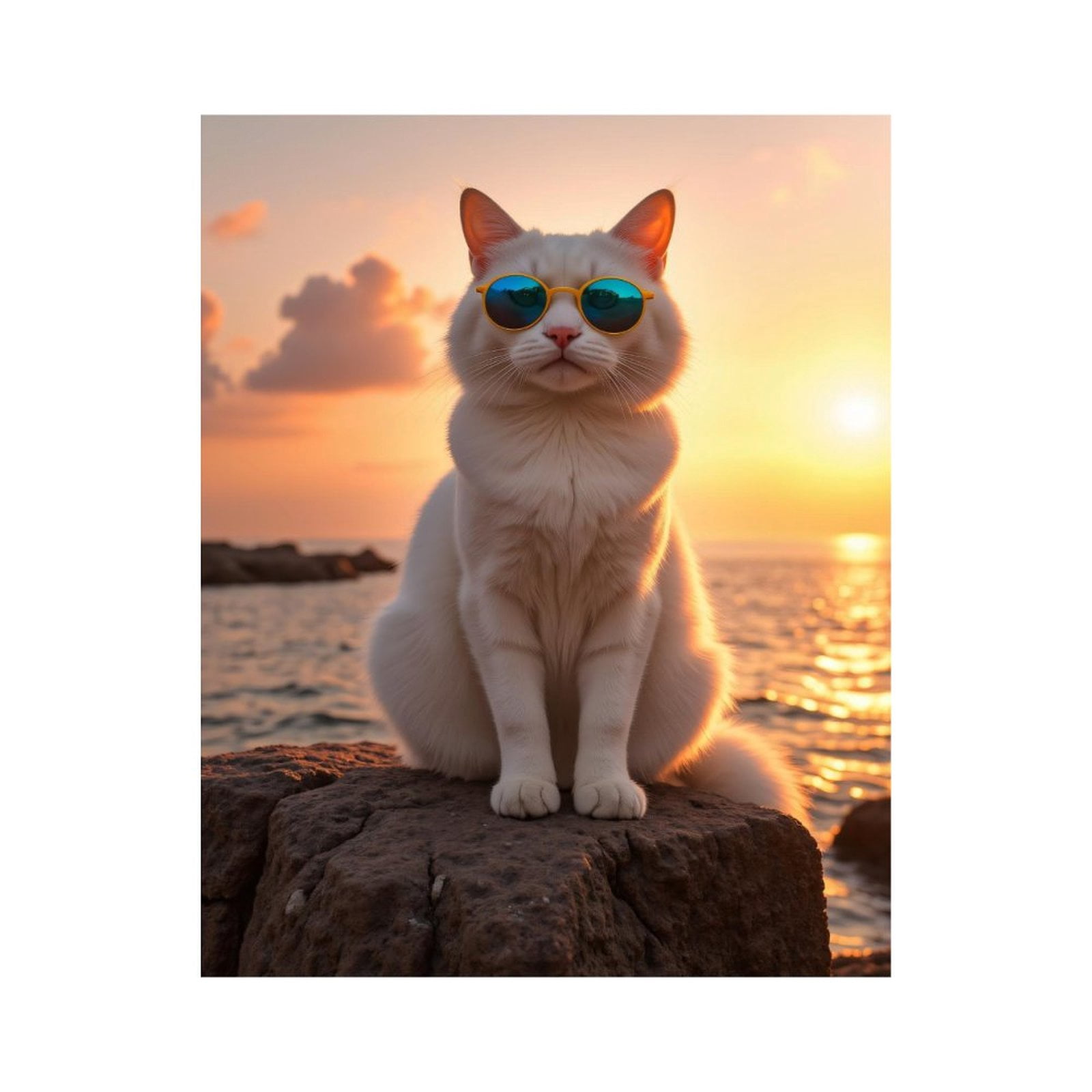 Paint By Numbers Kit for Adults Beginner - DIY Cat Sunglasses Sunset Ocean Rock Canvas Painting Kits for Adults, Frameless Paint By Number for Adults for Home Wall Decor 16x20 Inch