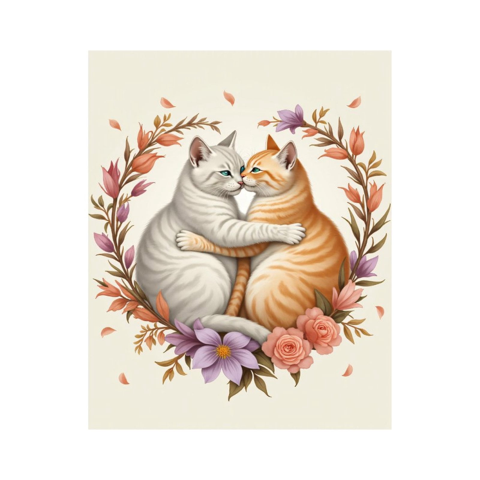 Paint By Numbers Kit for Adults Beginner - DIY Cats Embrace Floral Wreath Art Canvas Painting Kits for Adults, Frameless Paint By Number for Adults for Home Wall Decor 16x20 Inch