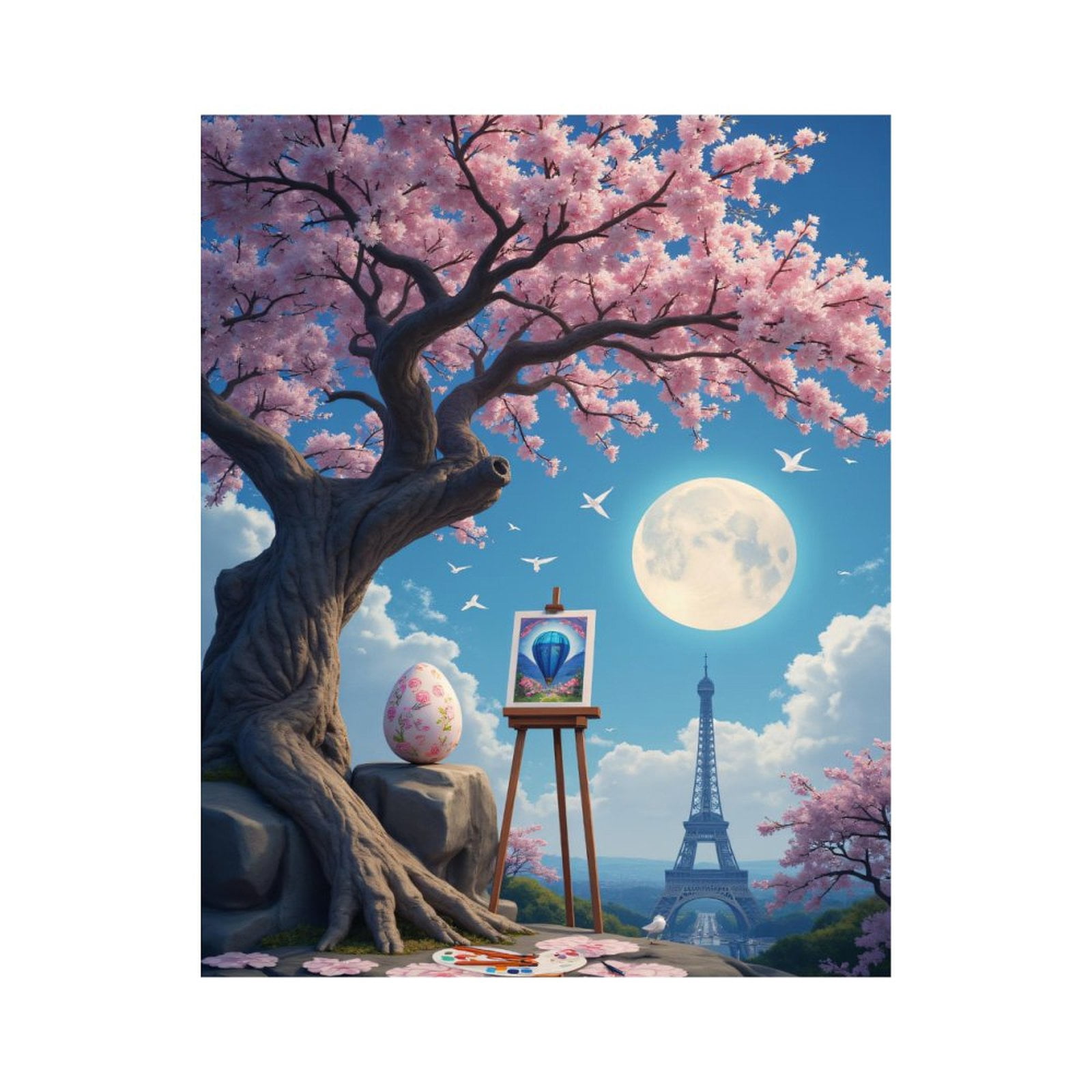 Paint By Numbers Kit for Adults Beginner - DIY Cherry Blossom Moonlit Paris Art Canvas Painting Kits for Adults, Frameless Paint By Number for Adults for Home Wall Decor 16x20 Inch