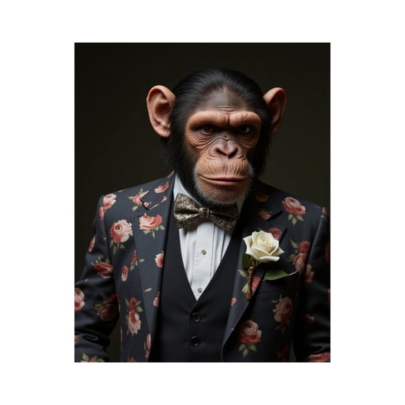 Paint By Numbers Kit for Adults Beginner - DIY Chimpanzee Floral Suit Bowtie Poise Canvas Painting Kits for Adults, Frameless Paint By Number for Adults for Home Wall Decor 16x20 Inch