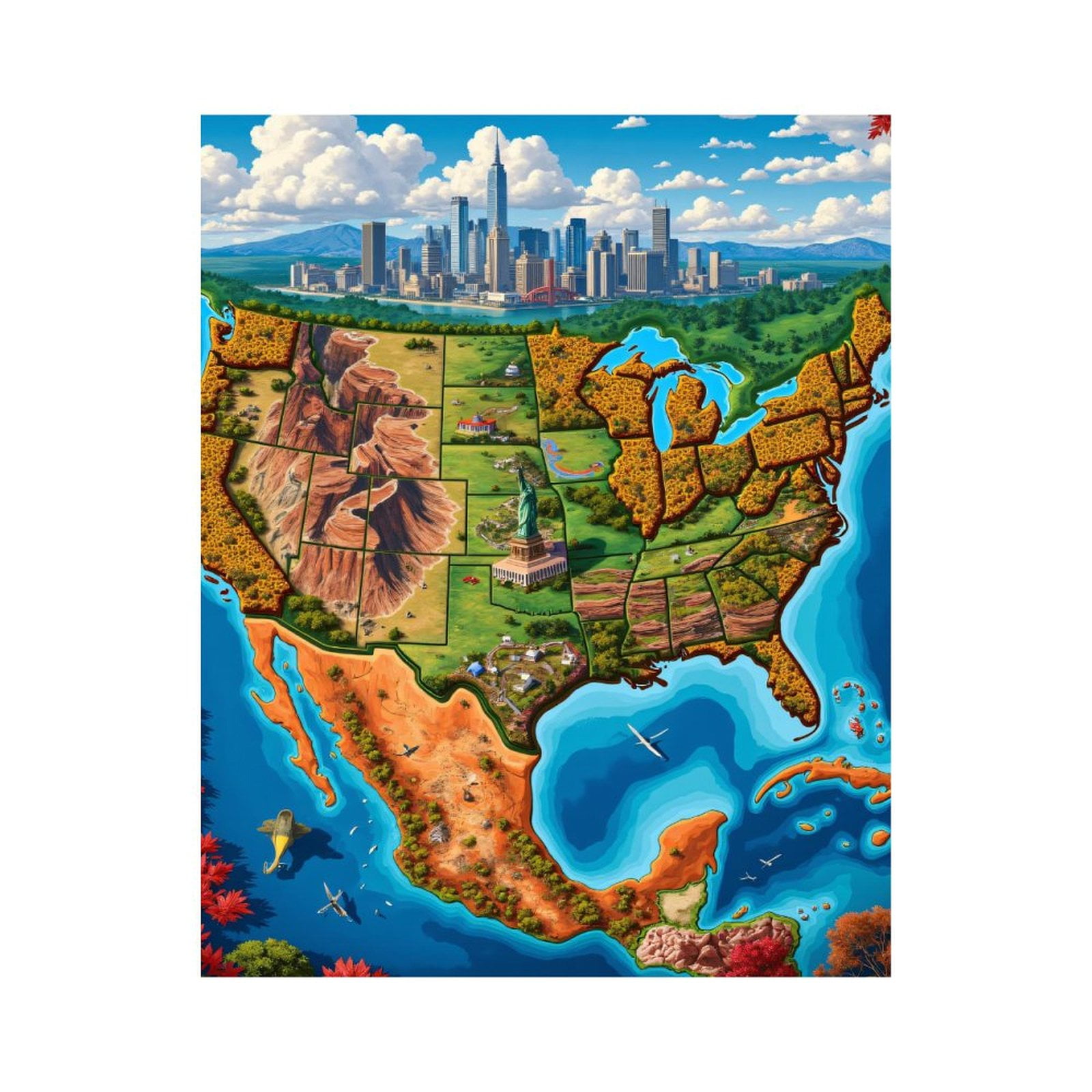 Paint By Numbers Kit for Adults Beginner - DIY Cityscape Landscape Map Art Colorful Canvas Painting Kits for Adults, Frameless Paint By Number for Adults for Home Wall Decor 16x20 Inch