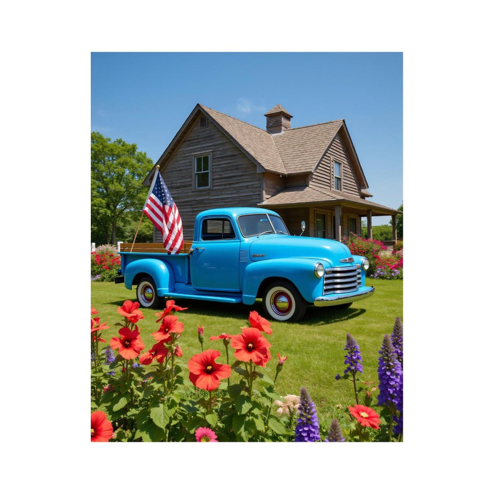 Paint By Numbers Kit for Adults Beginner - DIY Classic Blue Truck Flower Garden Canvas Painting Kits for Adults, Frameless Paint By Number for Adults for Home Wall Decor 16x20 Inch