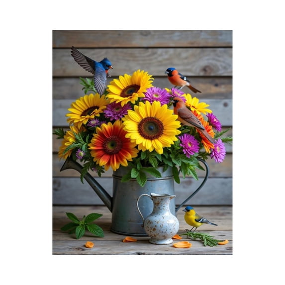 Paint By Numbers Kit for Adults Beginner - DIY Colorful Birds Sunflowers Vase Canvas Painting Kits for Adults, Frameless Paint By Number for Adults for Home Wall Decor 16x20 Inch