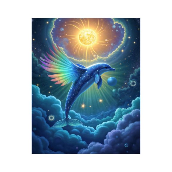 Paint By Numbers Kit for Adults Beginner - DIY Colorful Celestial Dolphin Sky Canvas Painting Kits for Adults, Frameless Paint By Number for Adults for Home Wall Decor 16x20 Inch