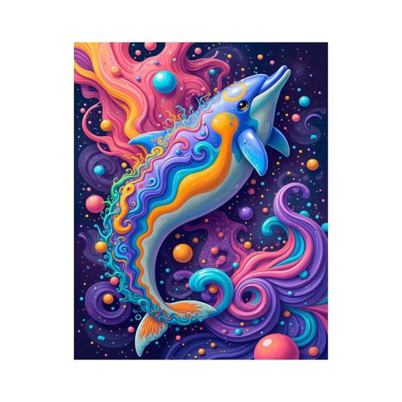Paint By Numbers Kit for Adults Beginner - DIY Colorful Cosmic Dolphin Journey Canvas Painting Kits for Adults, Frameless Paint By Number for Adults for Home Wall Decor 16x20 Inch