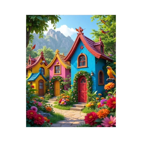 Paint By Numbers Kit for Adults Beginner - DIY Colorful Cottage Village Garden Canvas Painting Kits for Adults, Frameless Paint By Number for Adults for Home Wall Decor 16x20 Inch