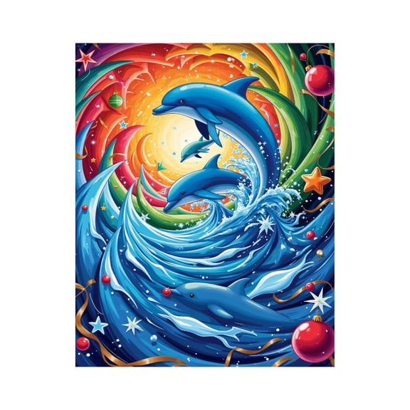 Paint By Numbers Kit for Adults Beginner - DIY Colorful Dolphins Ocean Fantasy Canvas Painting Kits for Adults, Frameless Paint By Number for Adults for Home Wall Decor 16x20 Inch