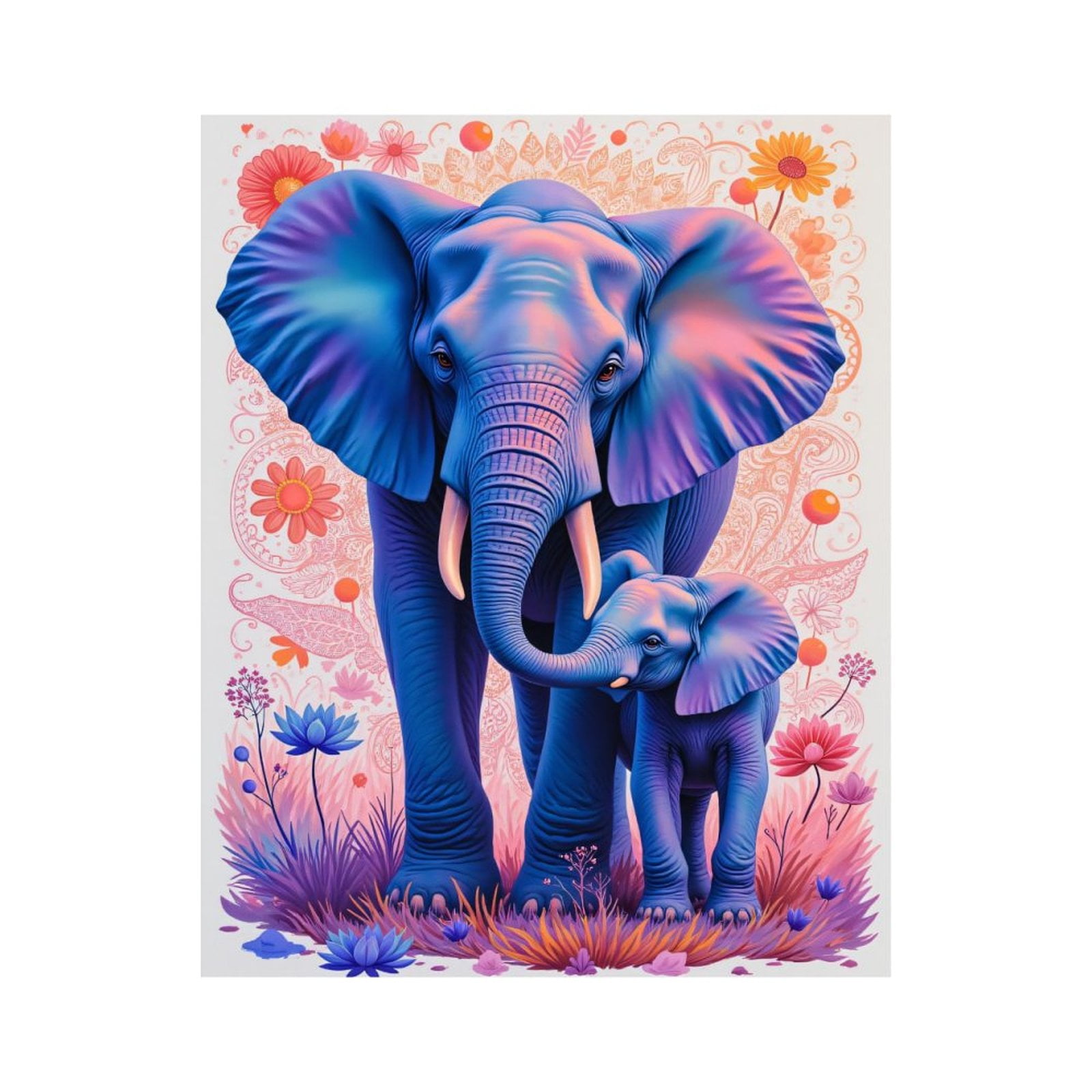Paint By Numbers Kit for Adults Beginner - DIY Colorful Elephant Art Family Garden Canvas Painting Kits for Adults, Frameless Paint By Number for Adults for Home Wall Decor 16x20 Inch
