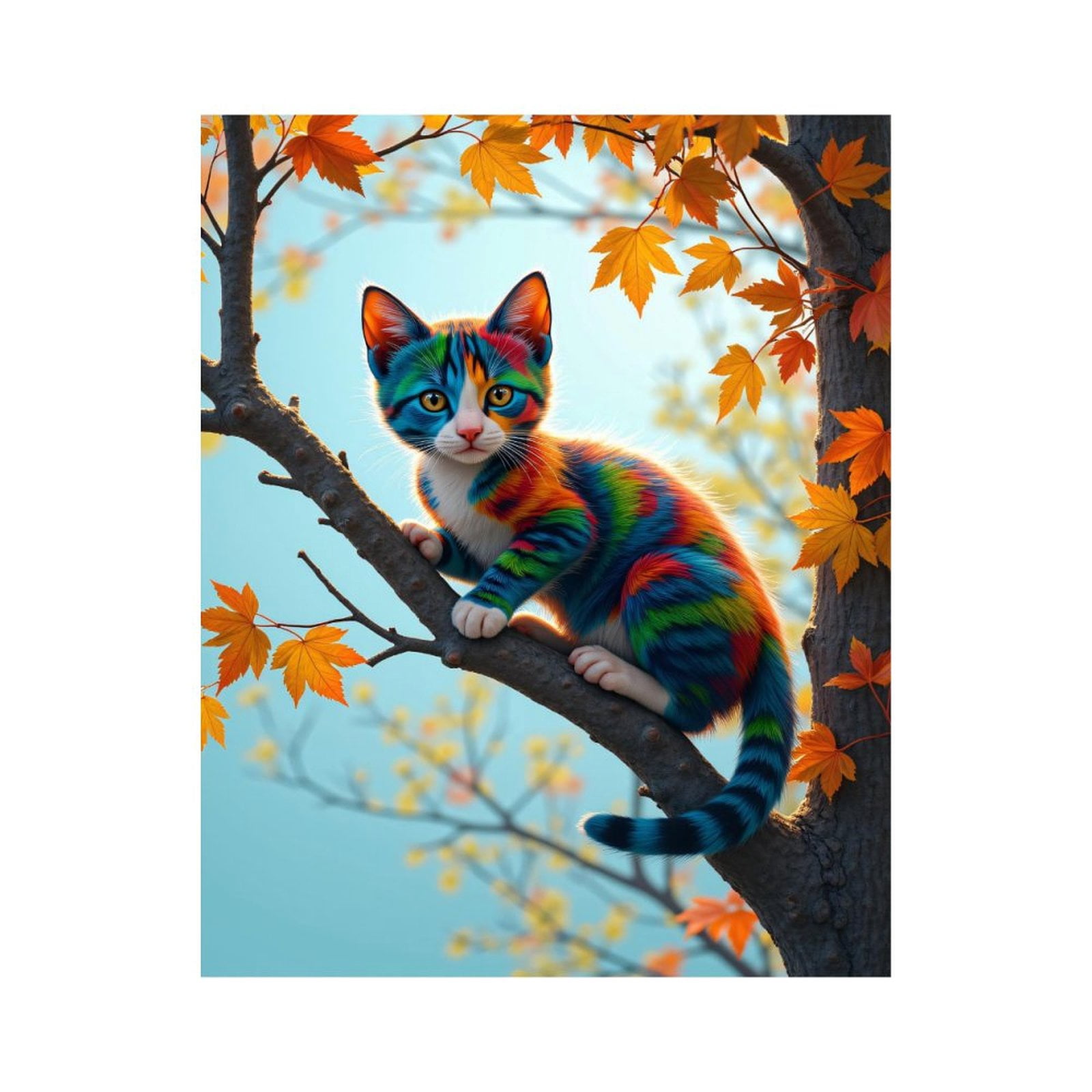 Paint By Numbers Kit for Adults Beginner - DIY Colorful Kitten Autumn Tree Art Canvas Painting Kits for Adults, Frameless Paint By Number for Adults for Home Wall Decor 16x20 Inch