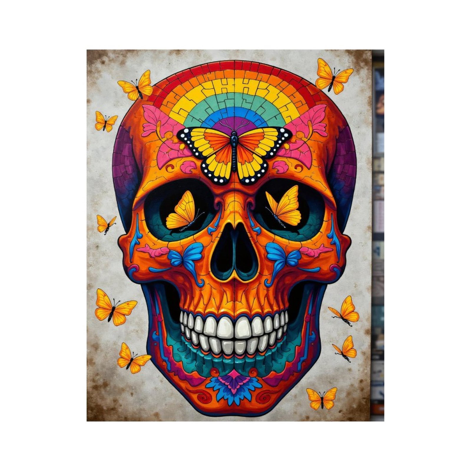 Paint By Numbers Kit for Adults Beginner - DIY Colorful Skull Art With Butterflies Canvas Painting Kits for Adults, Frameless Paint By Number for Adults for Home Wall Decor 16x20 Inch