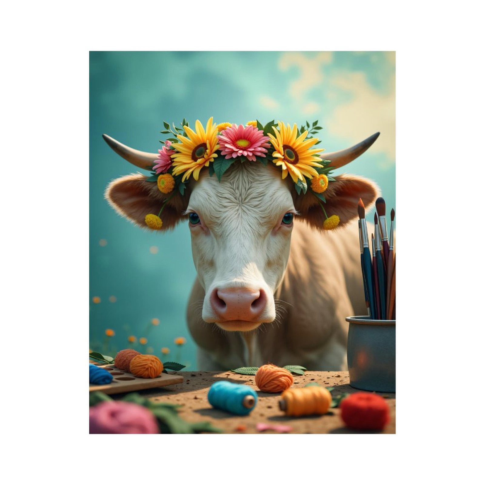 Paint By Numbers Kit for Adults Beginner - DIY Cow Flower Crown Art Supplies Canvas Painting Kits for Adults, Frameless Paint By Number for Adults for Home Wall Decor 16x20 Inch