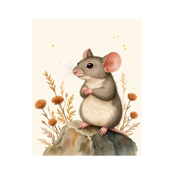 Paint By Numbers Kit for Adults Beginner - DIY Cute Mouse On Rock With Flowers Canvas Painting Kits for Adults, Frameless Paint By Number for Adults for Home Wall Decor 16x20 Inch