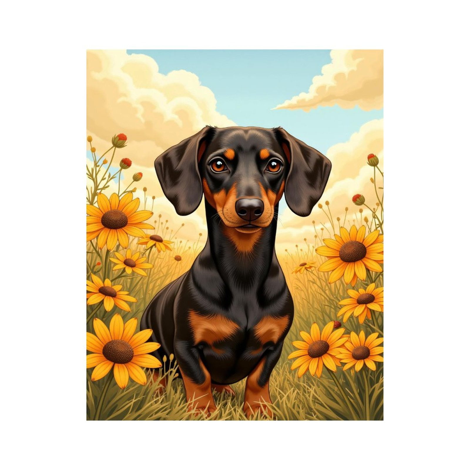 Paint By Numbers Kit for Adults Beginner - DIY Dachshund Sunflower Meadow Scene Canvas Painting Kits for Adults, Frameless Paint By Number for Adults for Home Wall Decor 16x20 Inch