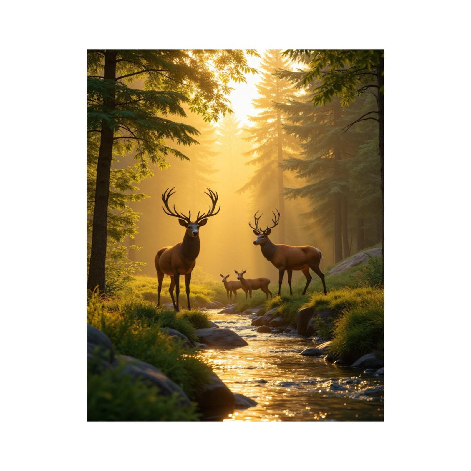 Paint By Numbers Kit for Adults Beginner - DIY Deer Family Forest Stream Sunrise Canvas Painting Kits for Adults, Frameless Paint By Number for Adults for Home Wall Decor 16x20 Inch