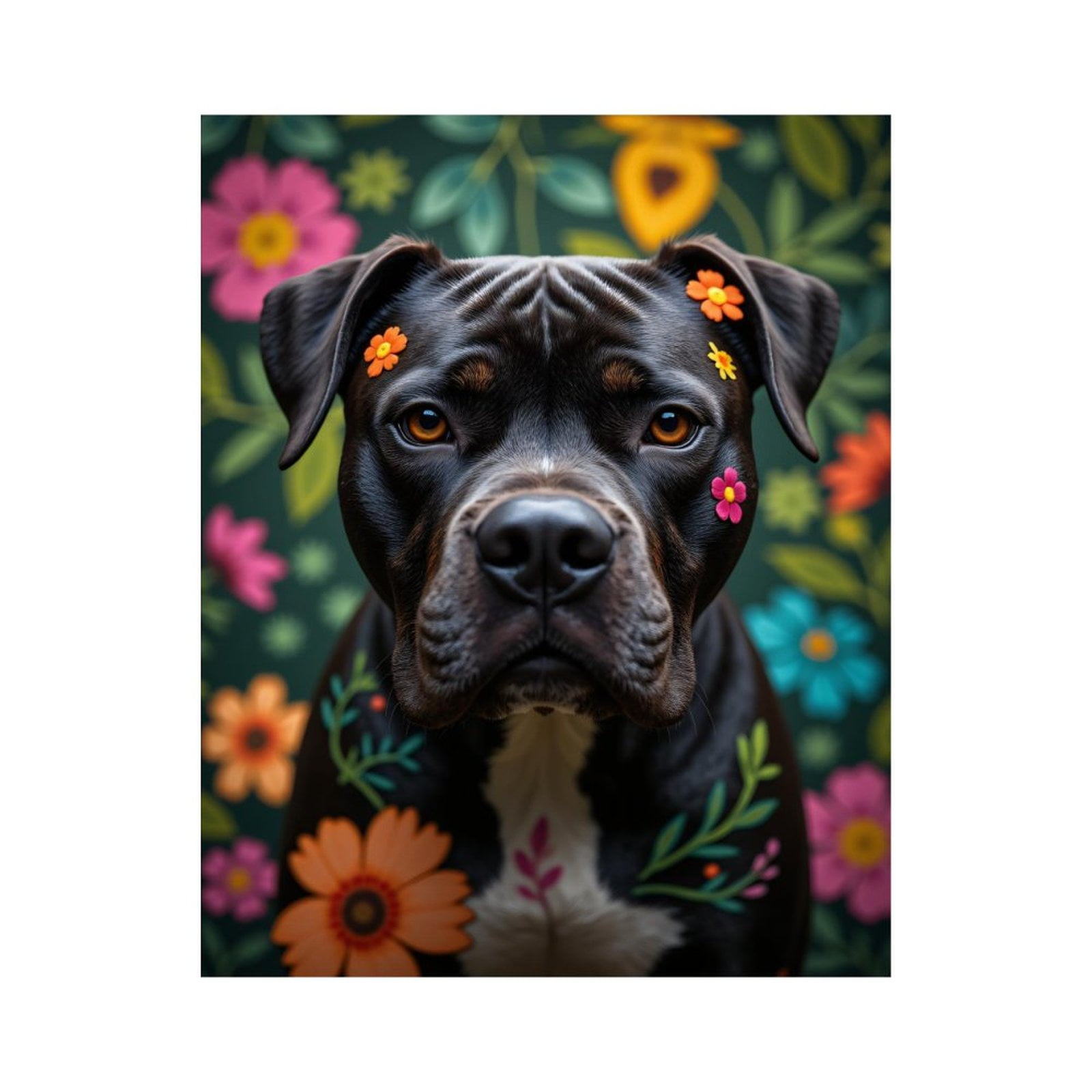 Paint By Numbers Kit for Adults Beginner - DIY Dog Floral Portrait Art Vibrant Background Canvas Painting Kits for Adults, Frameless Paint By Number for Adults for Home Wall Decor 16x20 Inch