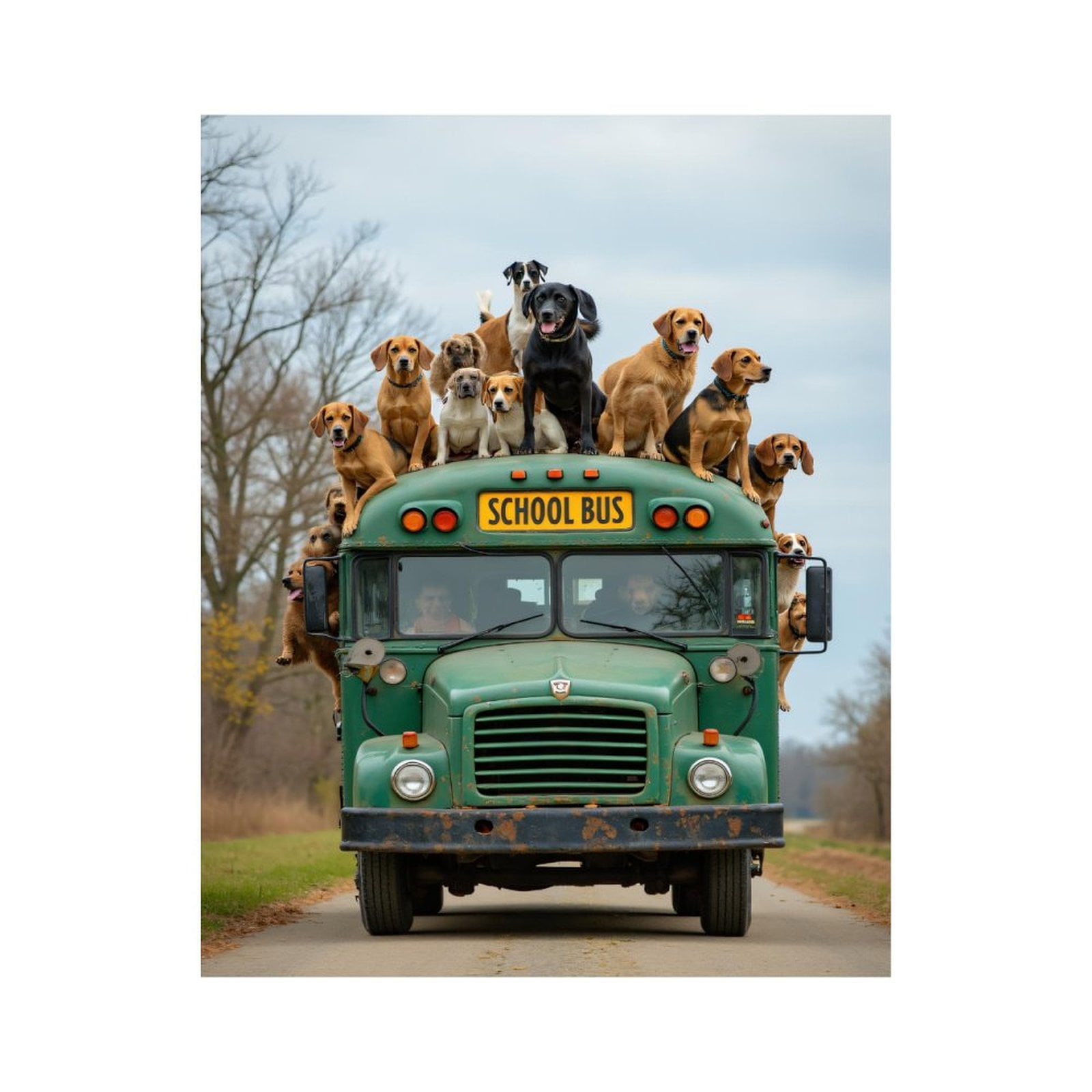 Paint By Numbers Kit for Adults Beginner - DIY Dogs Riding Vintage Green Bus Canvas Painting Kits for Adults, Frameless Paint By Number for Adults for Home Wall Decor 16x20 Inch