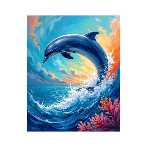 Paint By Numbers Kit for Adults Beginner - DIY Dolphin Ocean Jumping Canvas Painting Kits for Adults, Frameless Paint By Number for Adults for Home Wall Decor 16x20 Inch