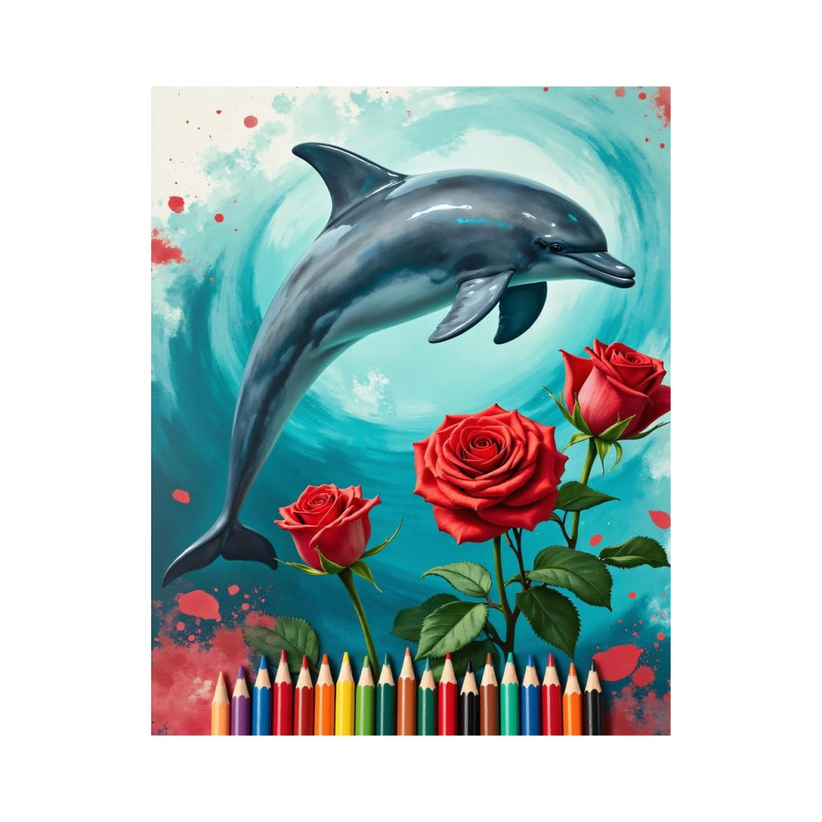 Paint By Numbers Kit for Adults Beginner - DIY Dolphin Roses Colors Vivid Art Canvas Painting Kits for Adults, Frameless Paint By Number for Adults for Home Wall Decor 16x20 Inch