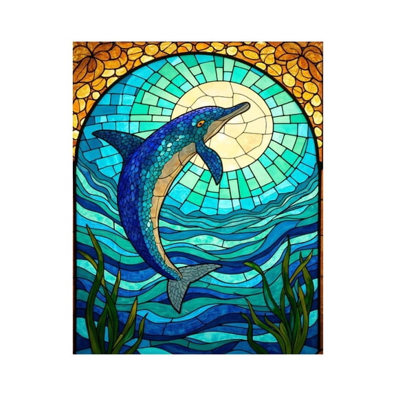 Paint By Numbers Kit for Adults Beginner - DIY Dolphin Stained Glass Ocean Sun Canvas Painting Kits for Adults, Frameless Paint By Number for Adults for Home Wall Decor 16x20 Inch