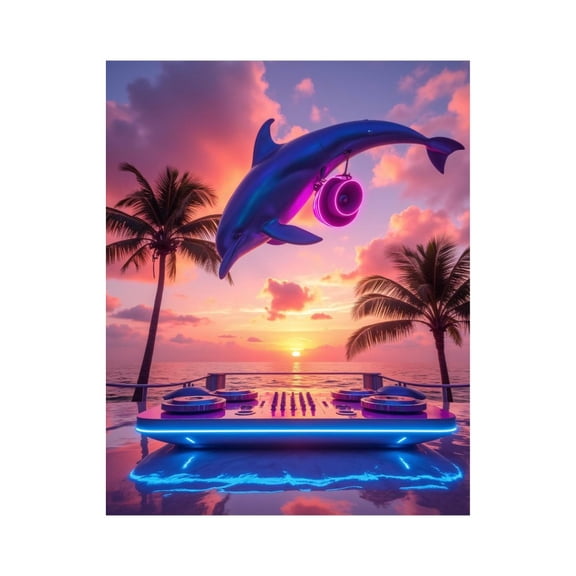 Paint By Numbers Kit for Adults Beginner - DIY Dolphin Sunset DJ Tropical Scene Canvas Painting Kits for Adults, Frameless Paint By Number for Adults for Home Wall Decor 16x20 Inch