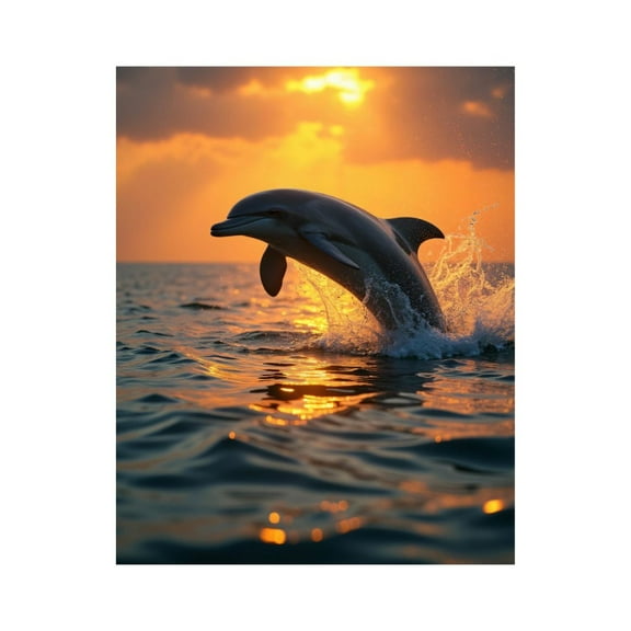 Paint By Numbers Kit for Adults Beginner - DIY Dolphin Sunset Ocean Splash Canvas Painting Kits for Adults, Frameless Paint By Number for Adults for Home Wall Decor 16x20 Inch