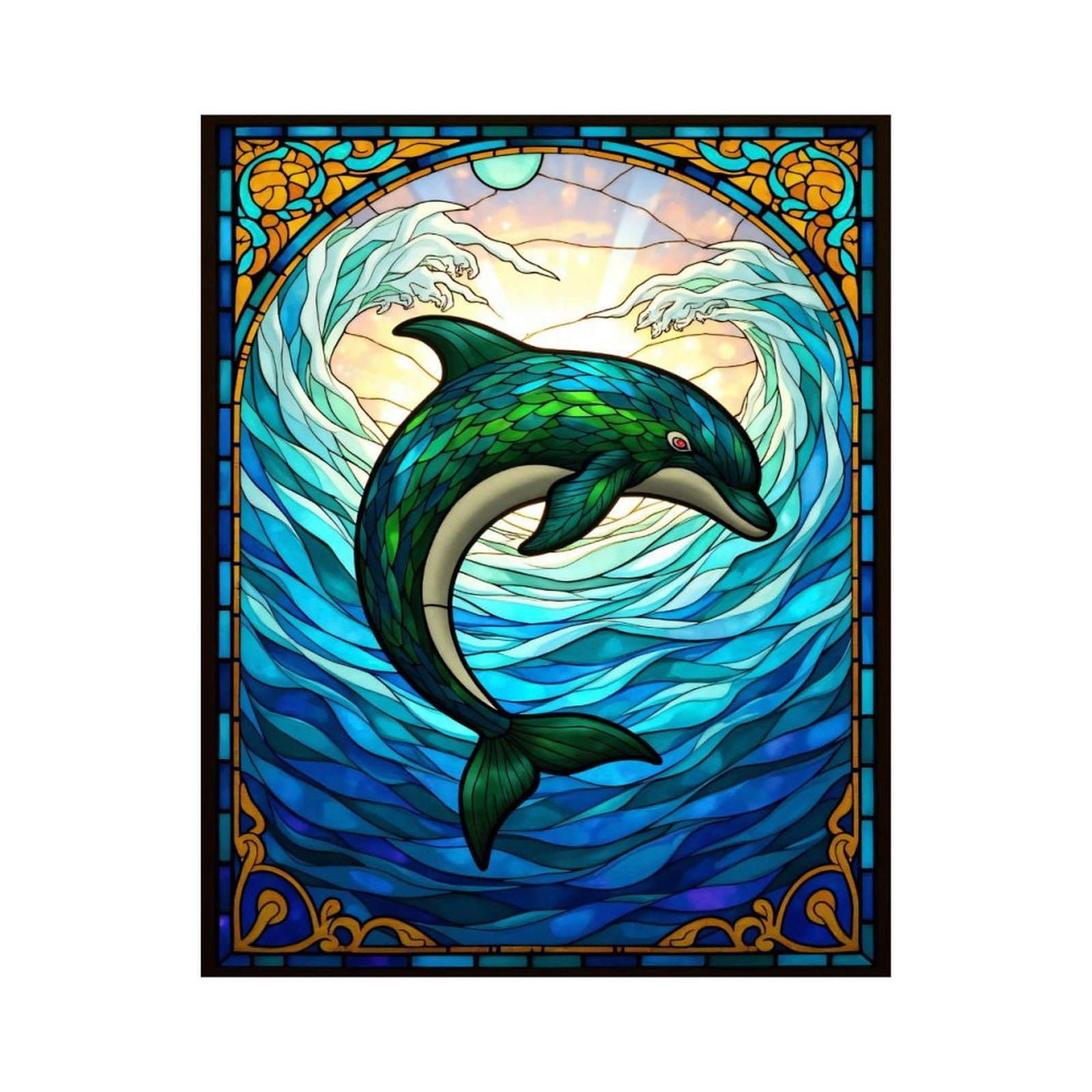 Paint By Numbers Kit for Adults Beginner - DIY Dolphin Waves Stained Glass Art Canvas Painting Kits for Adults, Frameless Paint By Number for Adults for Home Wall Decor 16x20 Inch