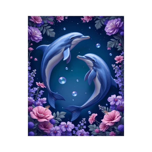 Paint By Numbers Kit for Adults Beginner - DIY Dolphins Floral Dream Ocean Scene Canvas Painting Kits for Adults, Frameless Paint By Number for Adults for Home Wall Decor 16x20 Inch