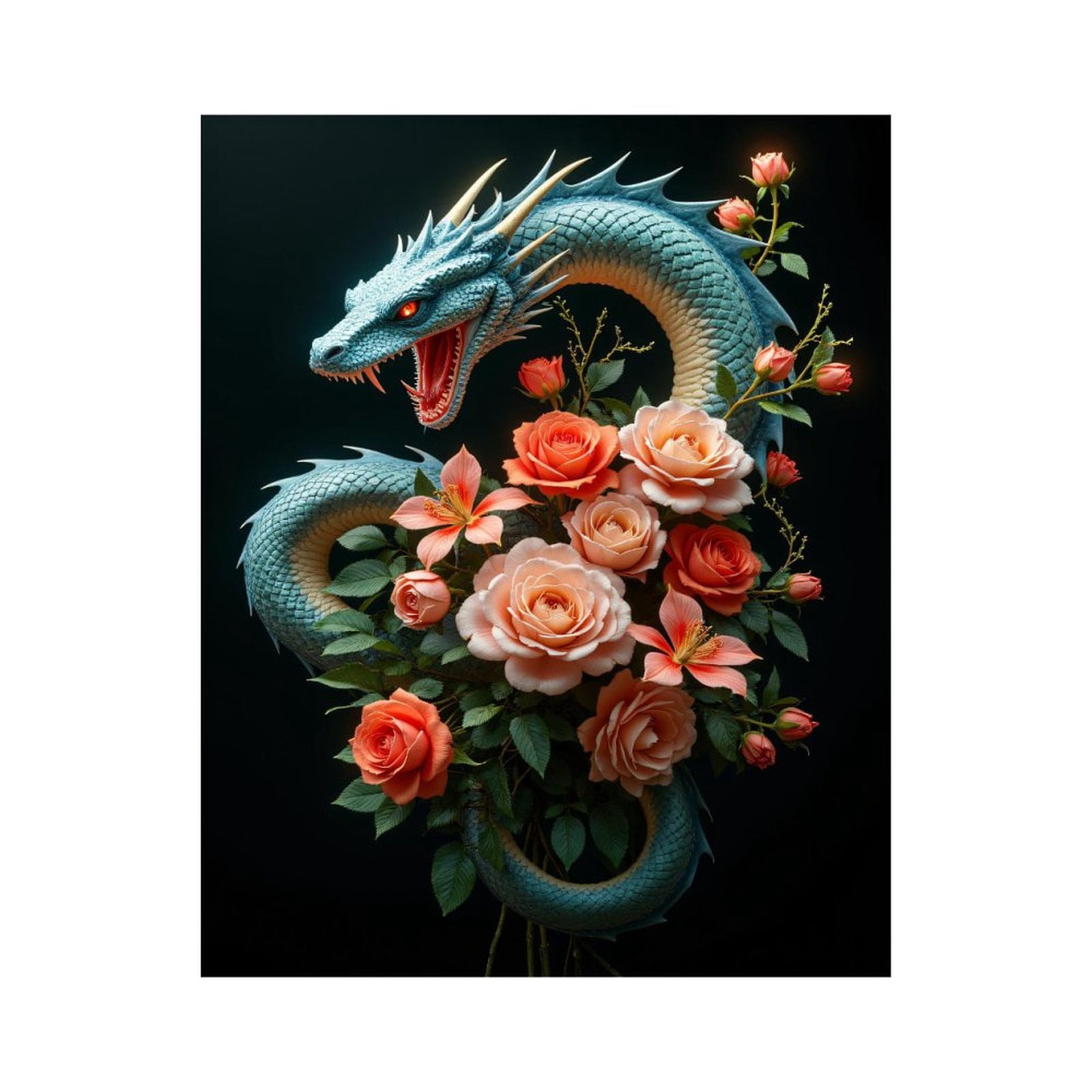 Paint By Numbers Kit for Adults Beginner - DIY Dragon Roses Fantasy Art Blossoms Canvas Painting Kits for Adults, Frameless Paint By Number for Adults for Home Wall Decor 16x20 Inch