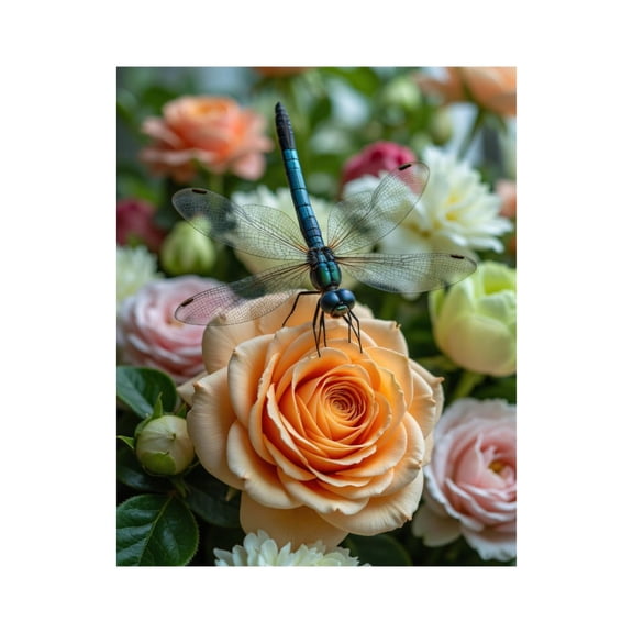 Paint By Numbers Kit for Adults Beginner - DIY Dragonfly Resting On Peach Rose Canvas Painting Kits for Adults, Frameless Paint By Number for Adults for Home Wall Decor 16x20 Inch