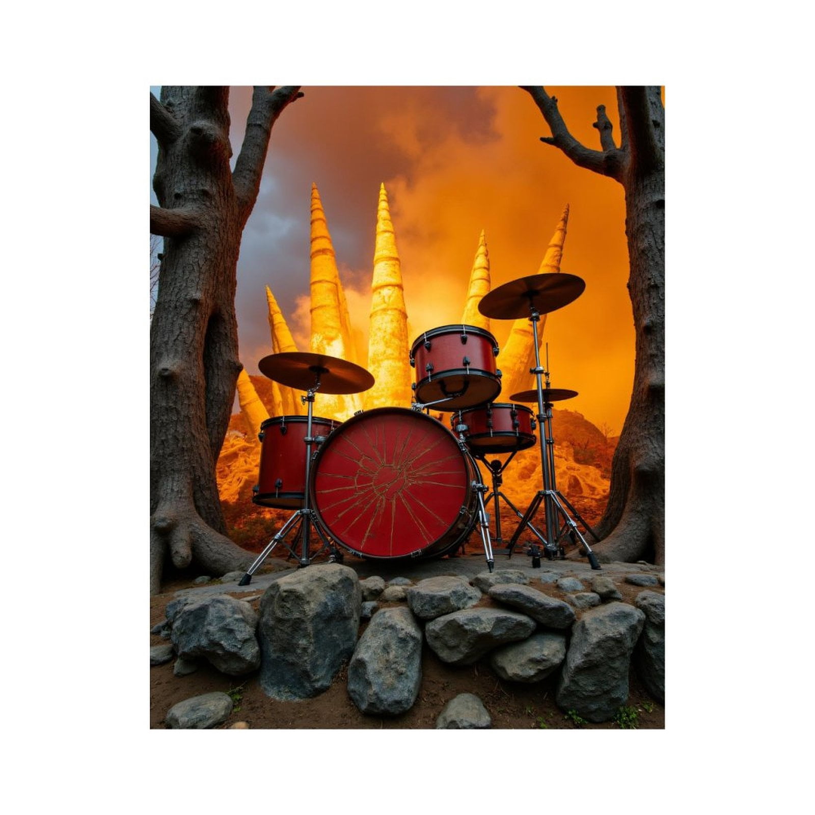 Paint By Numbers Kit for Adults Beginner - DIY Drum Set Sunset Trees Rocks Canvas Painting Kits for Adults, Frameless Paint By Number for Adults for Home Wall Decor 16x20 Inch