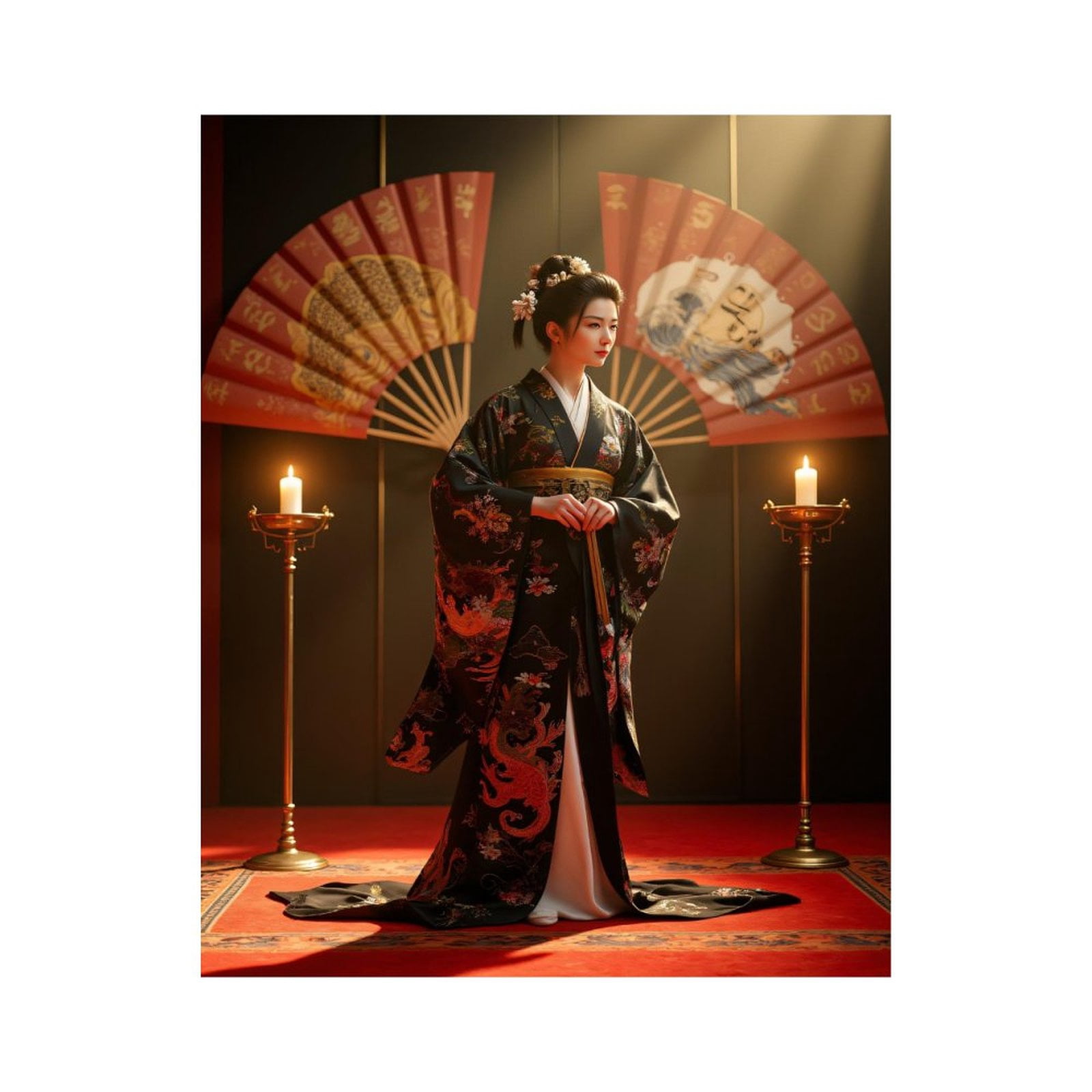 Paint By Numbers Kit for Adults Beginner - DIY Elegant Kimono Woman Candles Fan Canvas Painting Kits for Adults, Frameless Paint By Number for Adults for Home Wall Decor 16x20 Inch