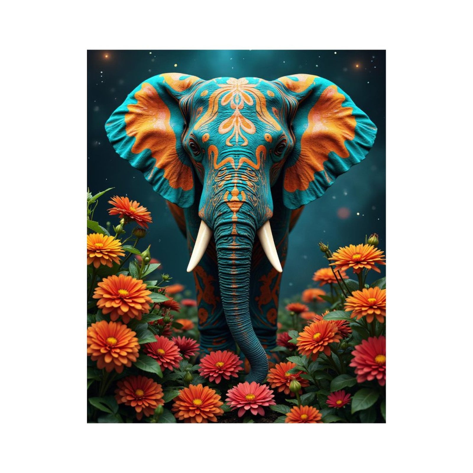 Paint By Numbers Kit for Adults Beginner - DIY Elephant Floral Art Orange Blue Canvas Painting Kits for Adults, Frameless Paint By Number for Adults for Home Wall Decor 16x20 Inch