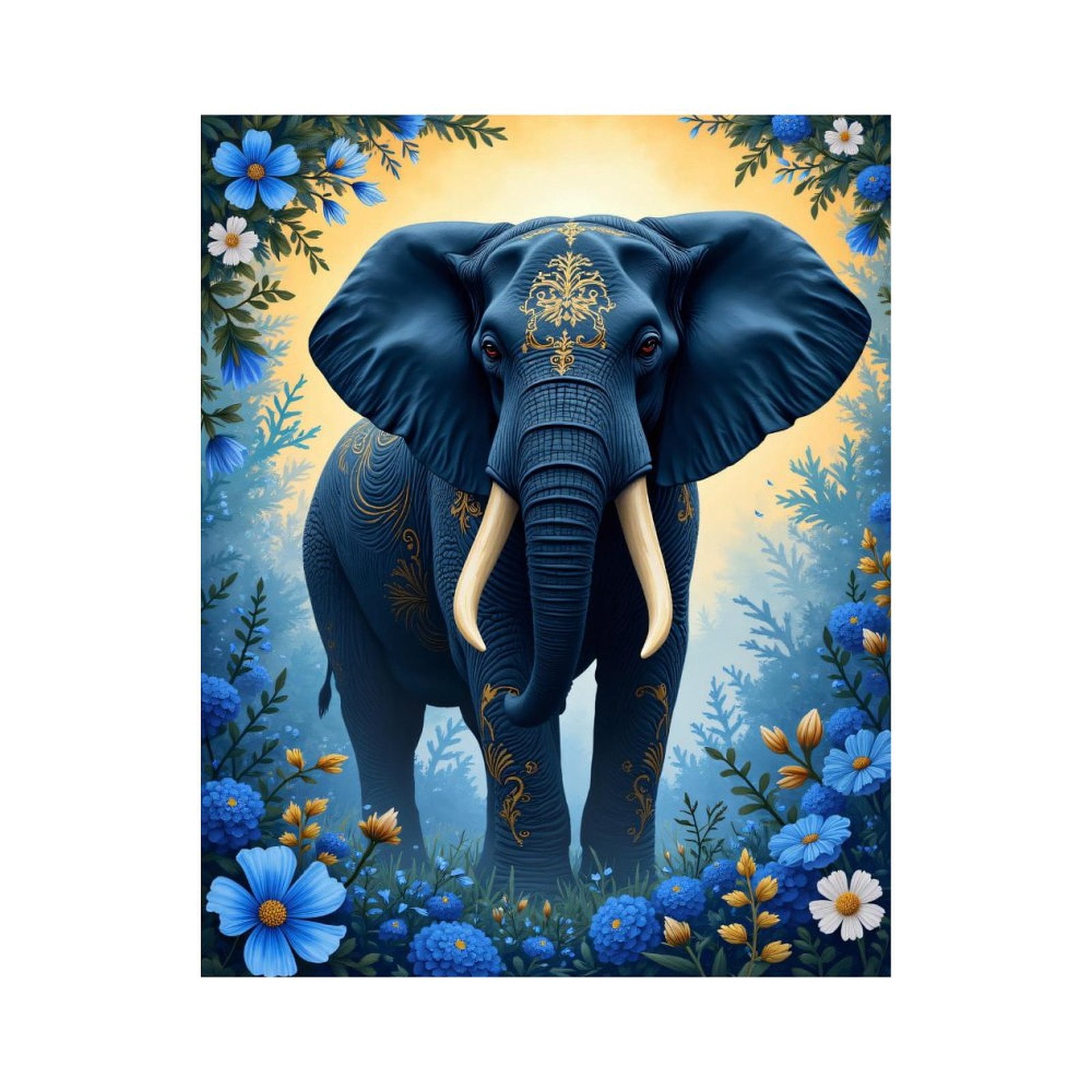 Paint By Numbers Kit for Adults Beginner - DIY Elephant Floral Blue Pattern Art Canvas Painting Kits for Adults, Frameless Paint By Number for Adults for Home Wall Decor 16x20 Inch