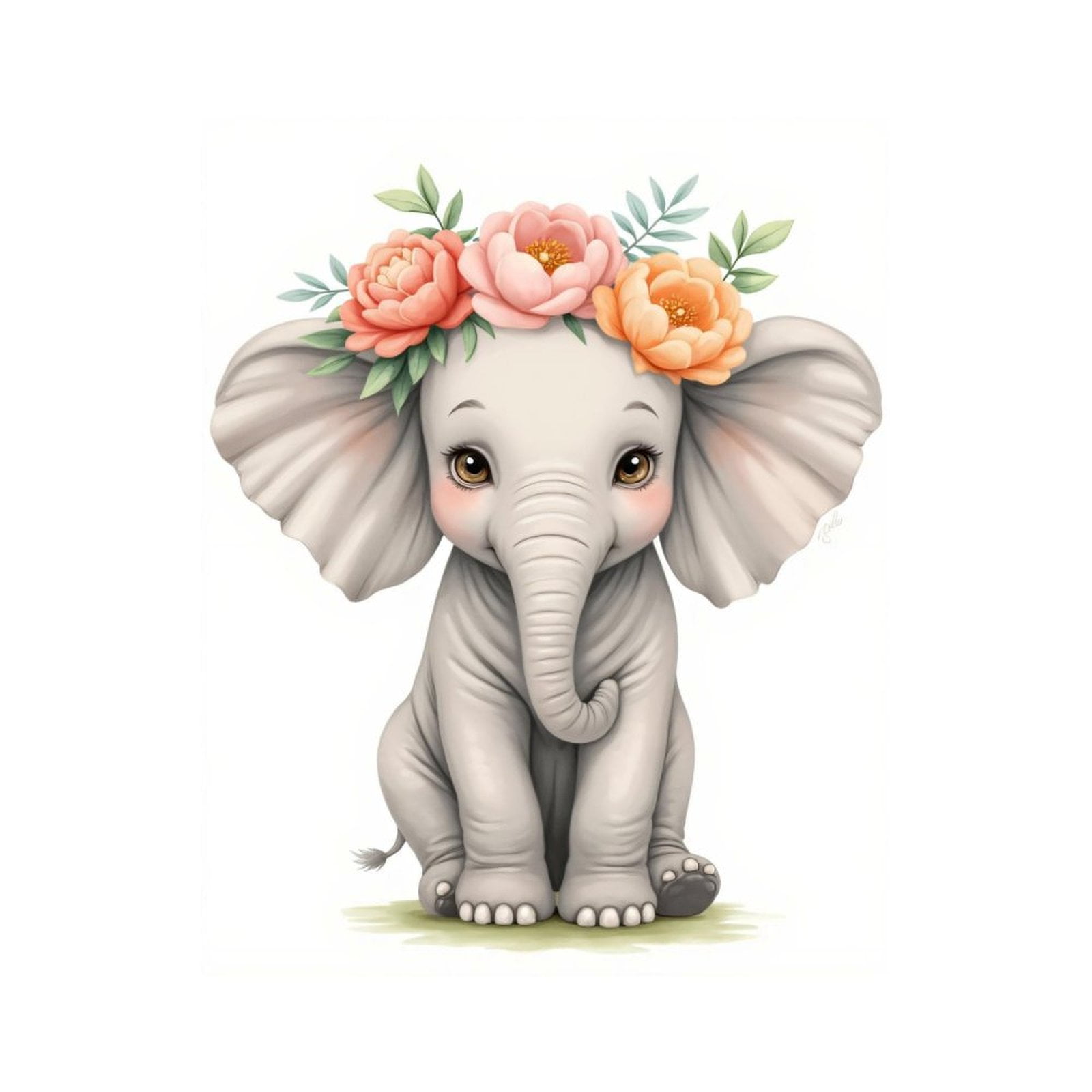 Paint By Numbers Kit for Adults Beginner - DIY Elephant Floral Crown Adorable Art Canvas Painting Kits for Adults, Frameless Paint By Number for Adults for Home Wall Decor 16x20 Inch