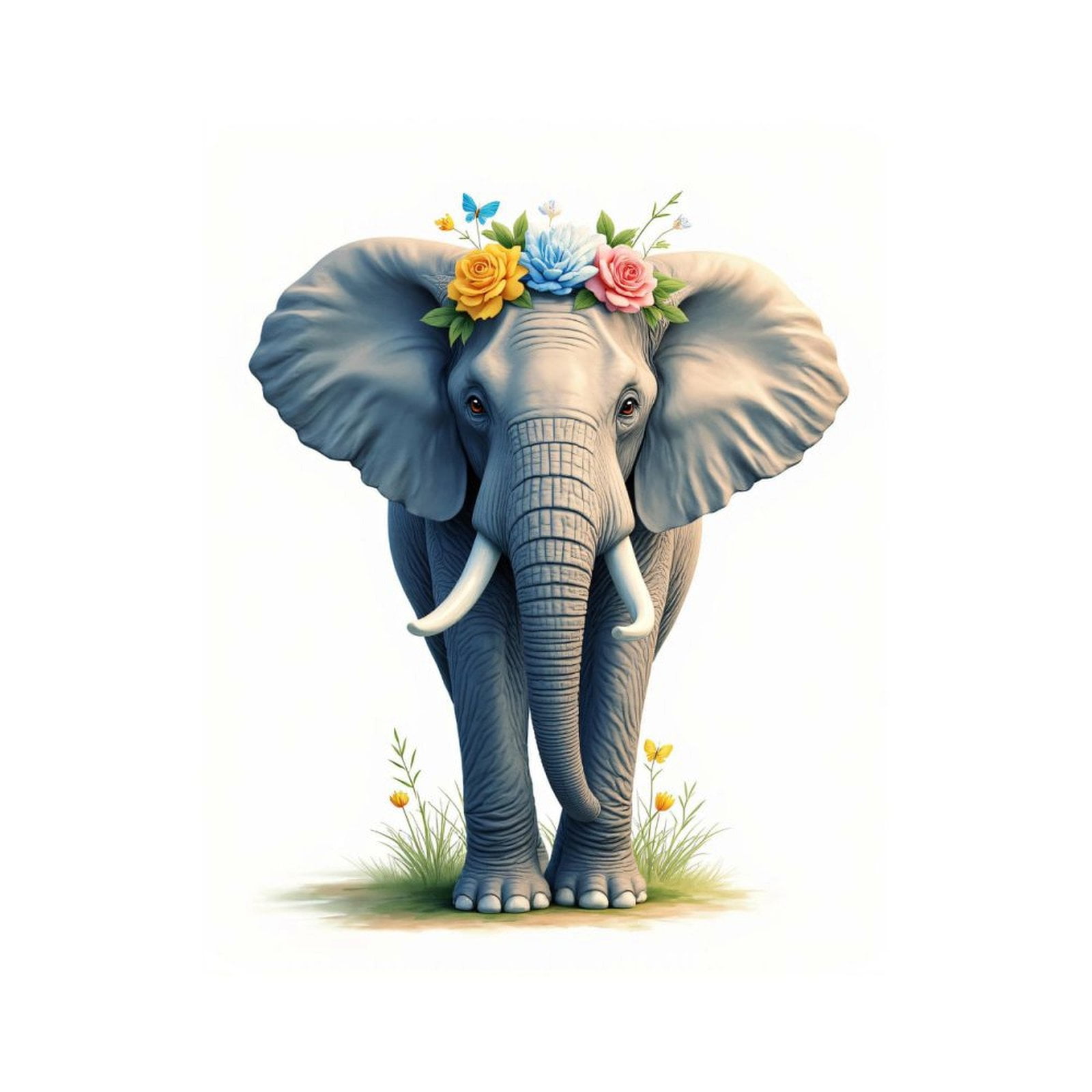 Paint By Numbers Kit for Adults Beginner - DIY Elephant Floral Crown Nature Art Canvas Painting Kits for Adults, Frameless Paint By Number for Adults for Home Wall Decor 16x20 Inch