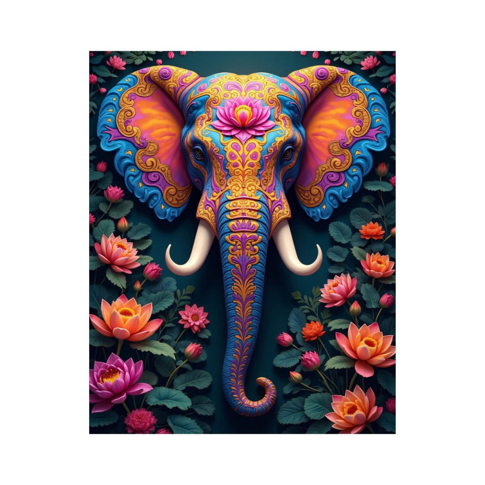 Paint By Numbers Kit for Adults Beginner - DIY Elephant Lotus Floral Art Pattern Canvas Painting Kits for Adults, Frameless Paint By Number for Adults for Home Wall Decor 16x20 Inch