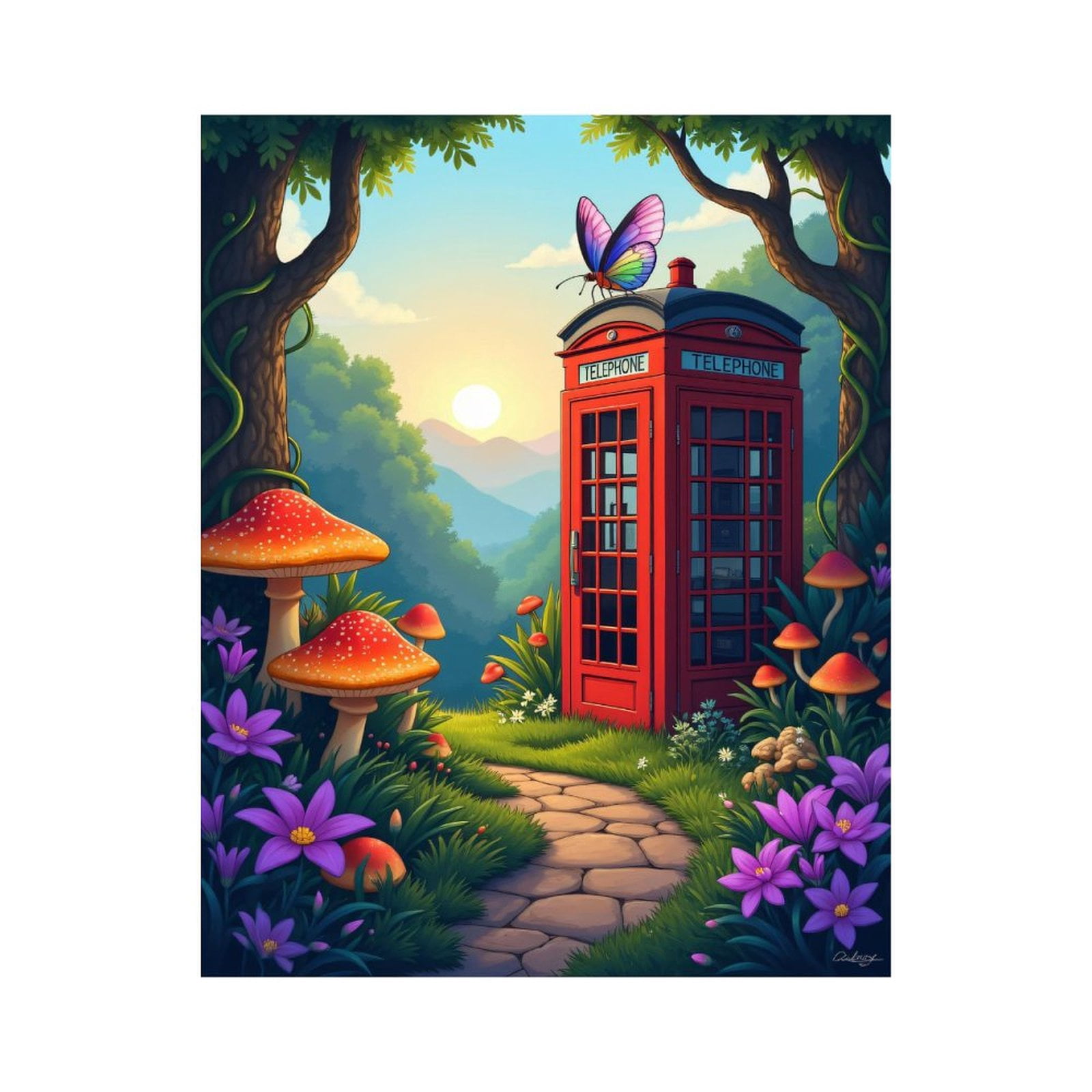 Paint By Numbers Kit for Adults Beginner - DIY Enchanted Forest Phone Booth Canvas Painting Kits for Adults, Frameless Paint By Number for Adults for Home Wall Decor 16x20 Inch
