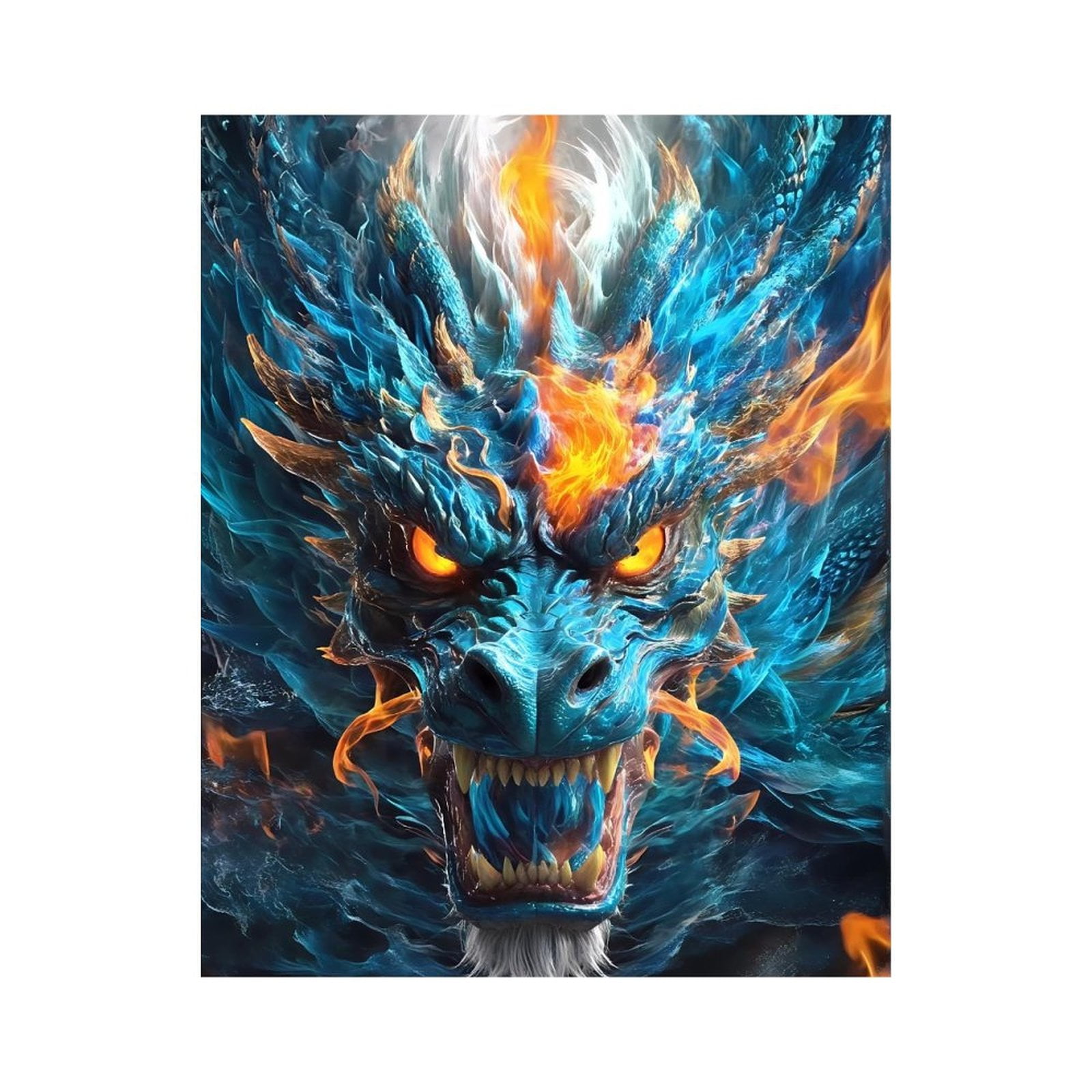 Paint By Numbers Kit for Adults Beginner - DIY Epic Fiery Blue Dragon Fantasy Canvas Painting Kits for Adults, Frameless Paint By Number for Adults for Home Wall Decor 16x20 Inch