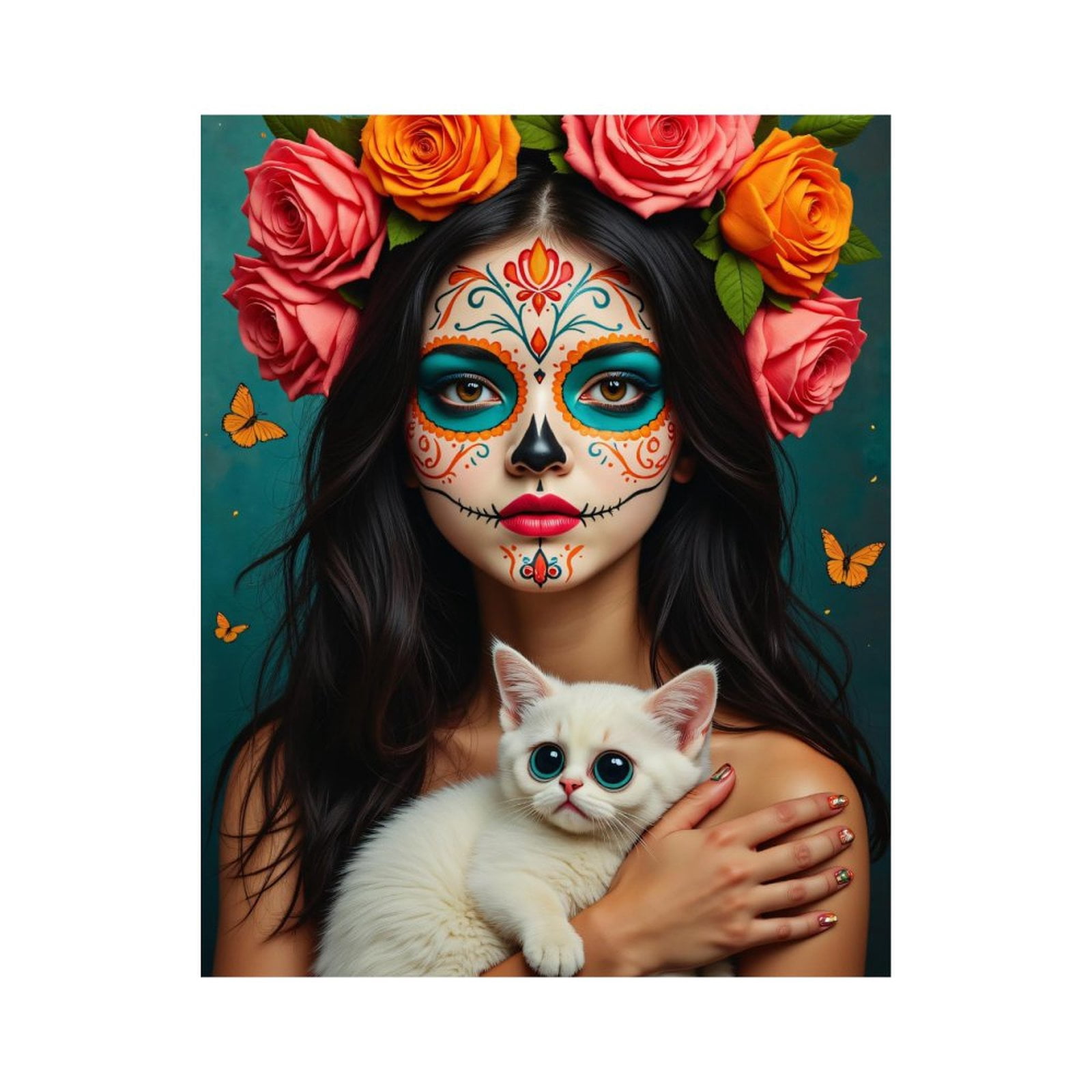 Aestalrcus Paint By Number Kit For Adults - Cat & Flowers Design, 16x20 Inch, Includes Canvas, Paints & Brushes