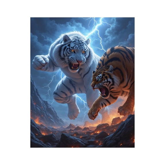 Paint By Numbers Kit for Adults Beginner - DIY Ferocious Tigers Lightning Storm Canvas Painting Kits for Adults, Frameless Paint By Number for Adults for Home Wall Decor 16x20 Inch