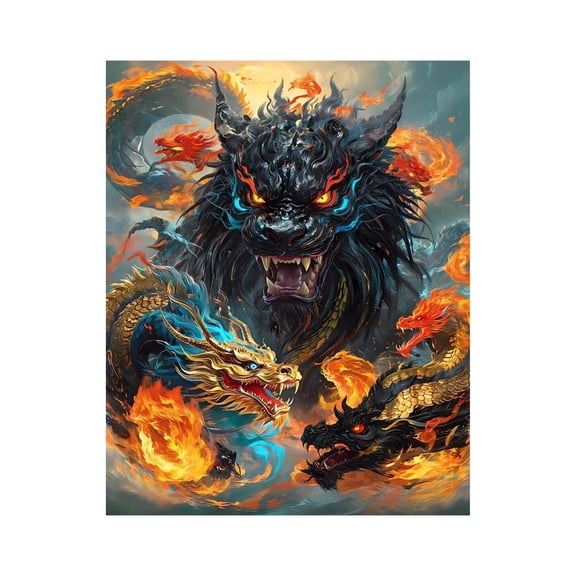 Paint By Numbers Kit for Adults Beginner - DIY Fierce Mythical Beast with Flames Canvas Painting Kits for Adults, Frameless Paint By Number for Adults for Home Wall Decor 16x20 Inch