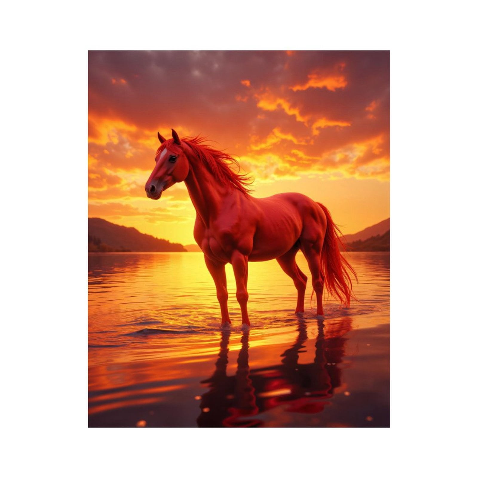 Paint By Numbers Kit for Adults Beginner - DIY Fiery Horse Sunset Reflection Lake Canvas Painting Kits for Adults, Frameless Paint By Number for Adults for Home Wall Decor 16x20 Inch