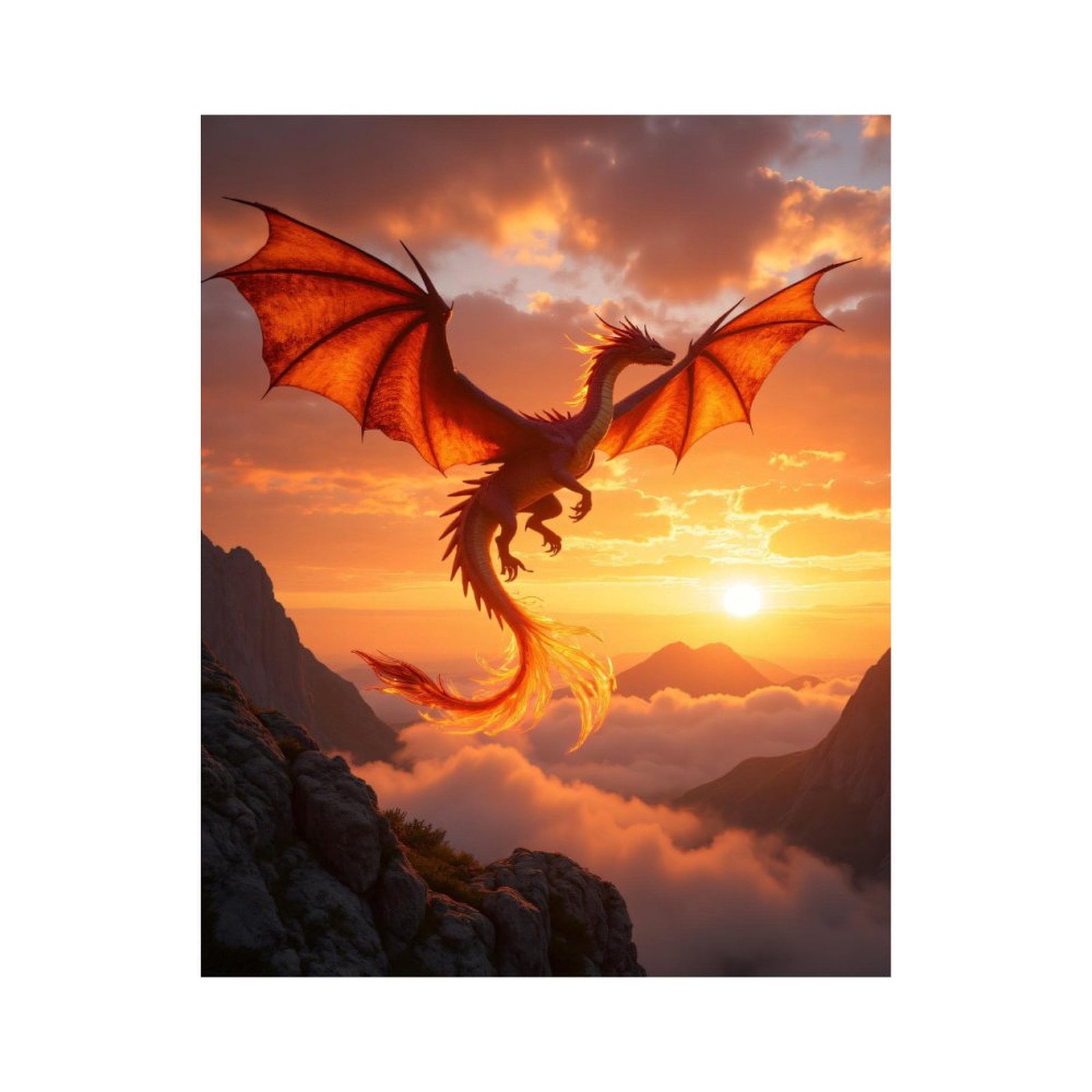 Paint By Numbers Kit for Adults Beginner - DIY Fire Dragon Soaring At Sunset Canvas Painting Kits for Adults, Frameless Paint By Number for Adults for Home Wall Decor 16x20 Inch