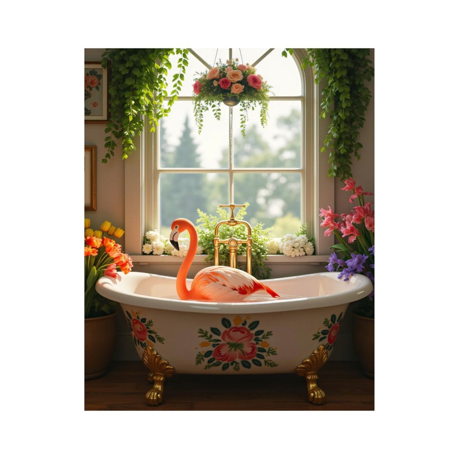 Paint By Numbers Kit for Adults Beginner - DIY Flamingo Bathtub Floral Decor Elegance Canvas Painting Kits for Adults, Frameless Paint By Number for Adults for Home Wall Decor 16x20 Inch