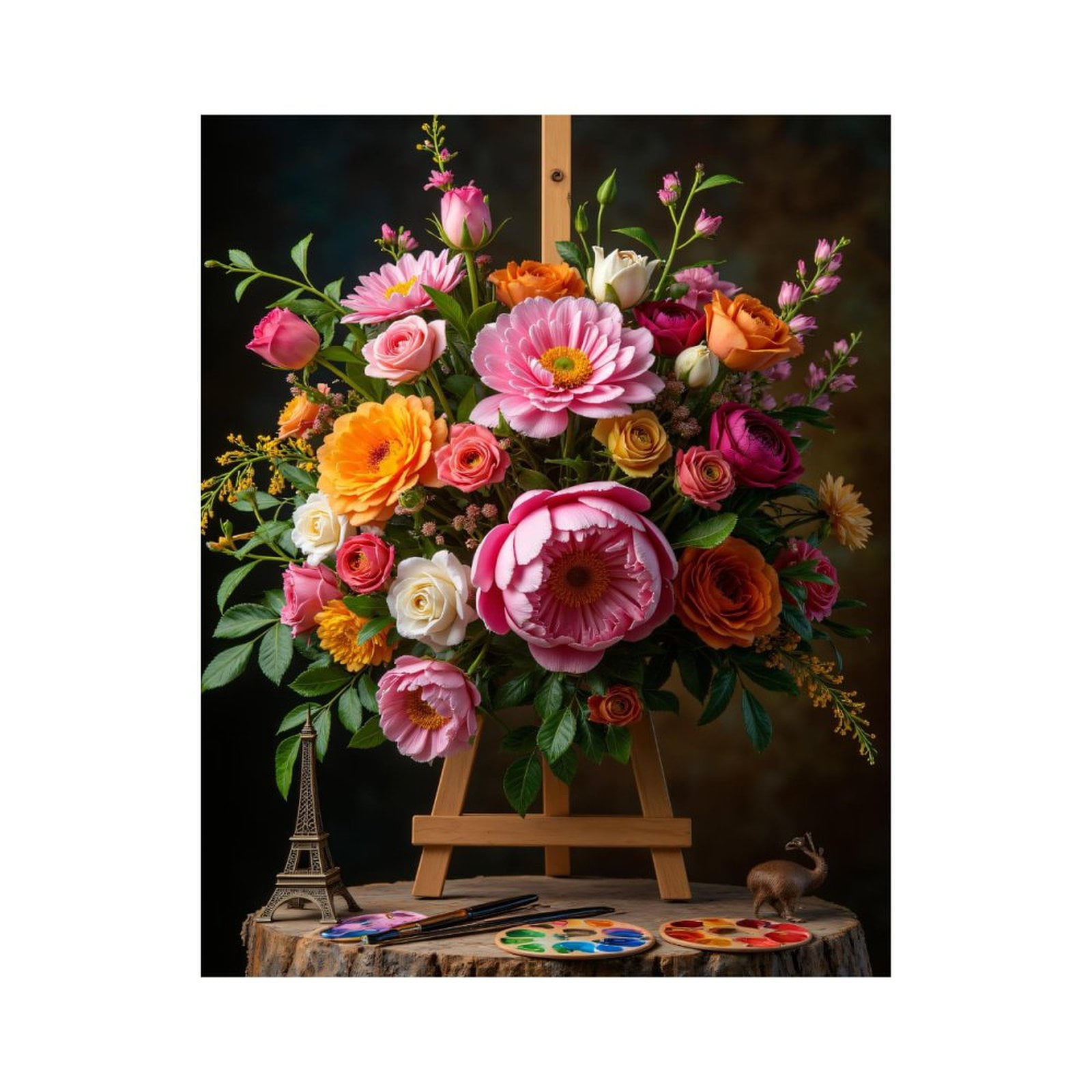 Paint By Numbers Kit for Adults Beginner - DIY Floral Art Bouquet With Easel Canvas Painting Kits for Adults, Frameless Paint By Number for Adults for Home Wall Decor 16x20 Inch