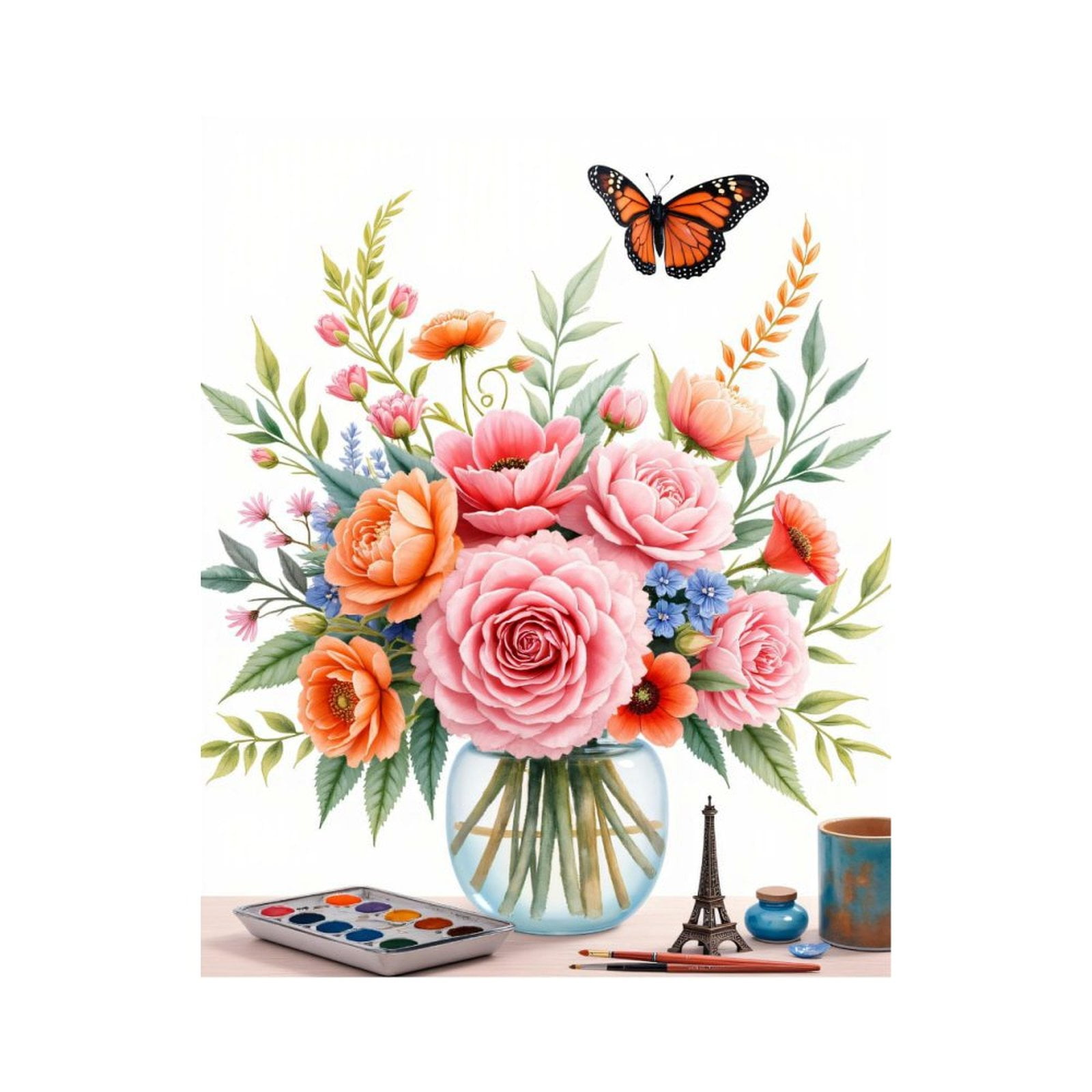 Paint By Numbers Kit for Adults Beginner - DIY Floral Bouquet Butterfly Art Painting Canvas Painting Kits for Adults, Frameless Paint By Number for Adults for Home Wall Decor 16x20 Inch