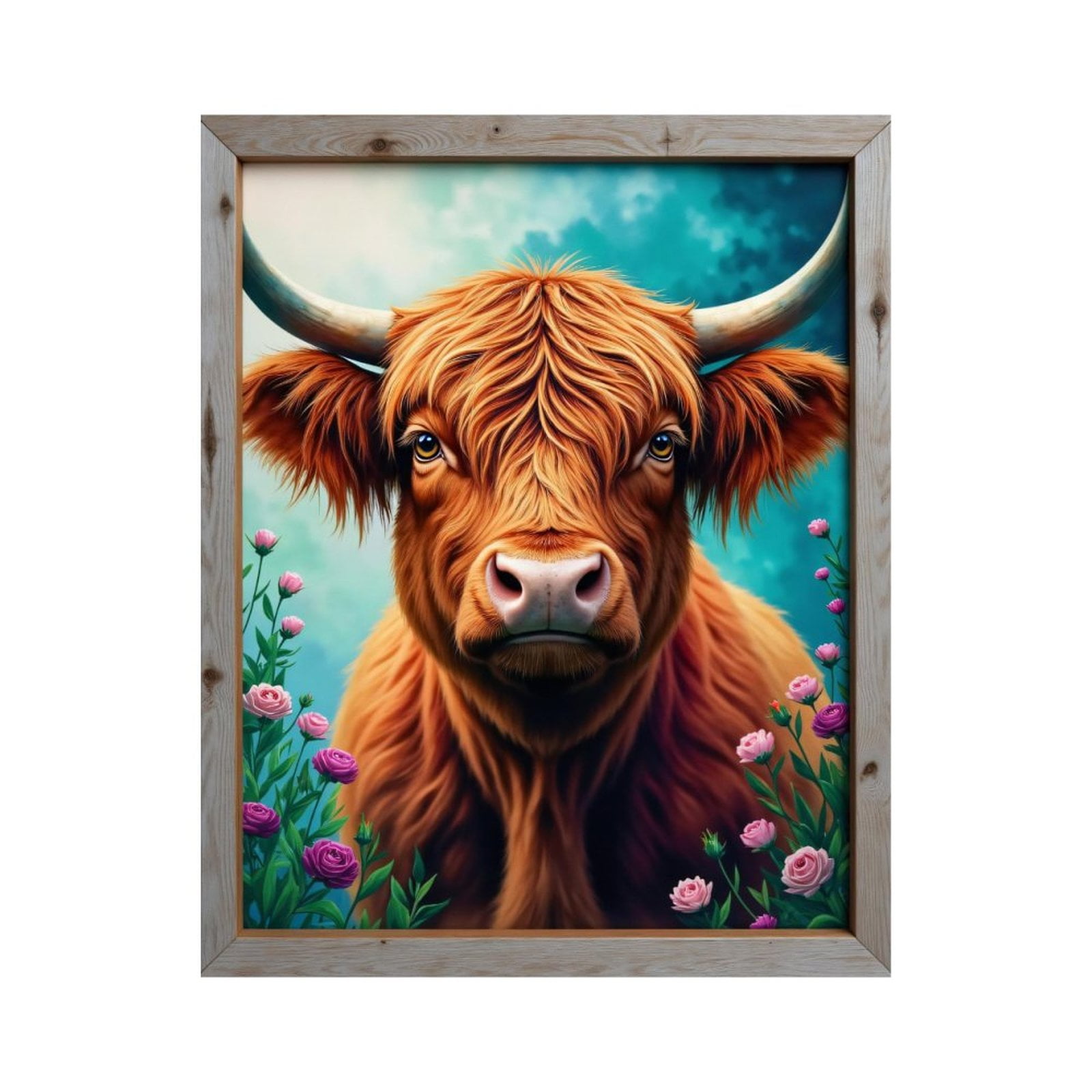 Paint By Numbers Kit for Adults Beginner - DIY Floral Cow Portrait Framed Art Canvas Painting Kits for Adults, Frameless Paint By Number for Adults for Home Wall Decor 16x20 Inch