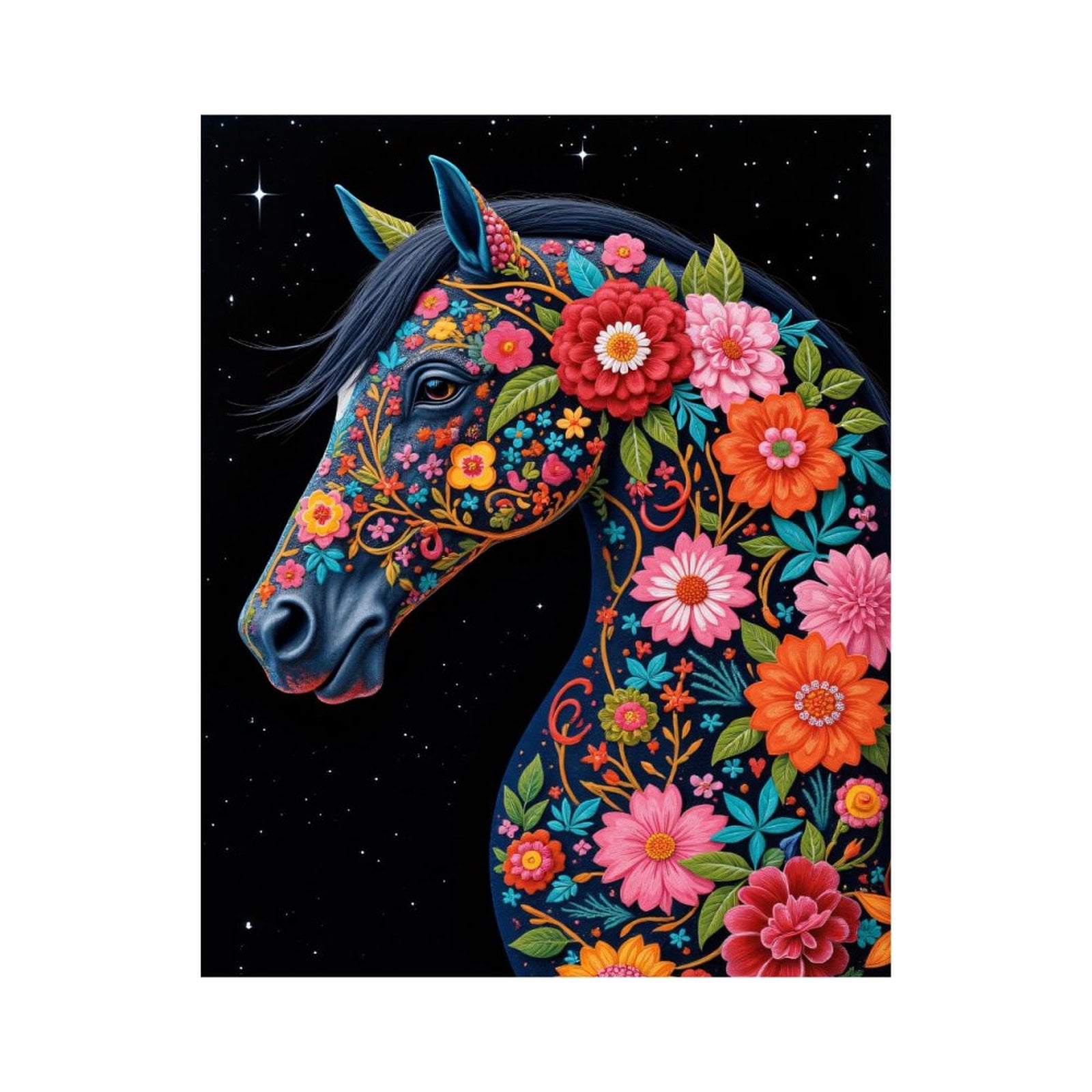Paint By Numbers Kit for Adults Beginner - DIY Floral Horse Night Sky Art Canvas Painting Kits for Adults, Frameless Paint By Number for Adults for Home Wall Decor 16x20 Inch