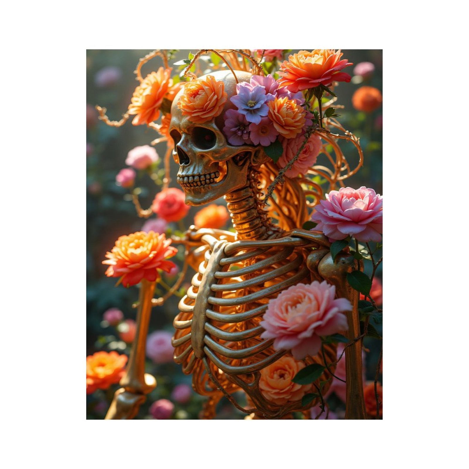 Paint By Numbers Kit for Adults Beginner - DIY Floral Skeleton Art Garden Roses Canvas Painting Kits for Adults, Frameless Paint By Number for Adults for Home Wall Decor 16x20 Inch